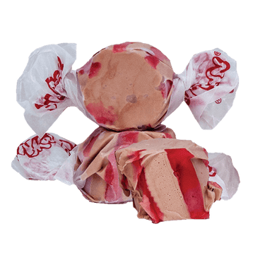 Taffy Town cherry cola salt water taffy candy with fizzy cola flavor and bold cherry red swirl in soft taffy